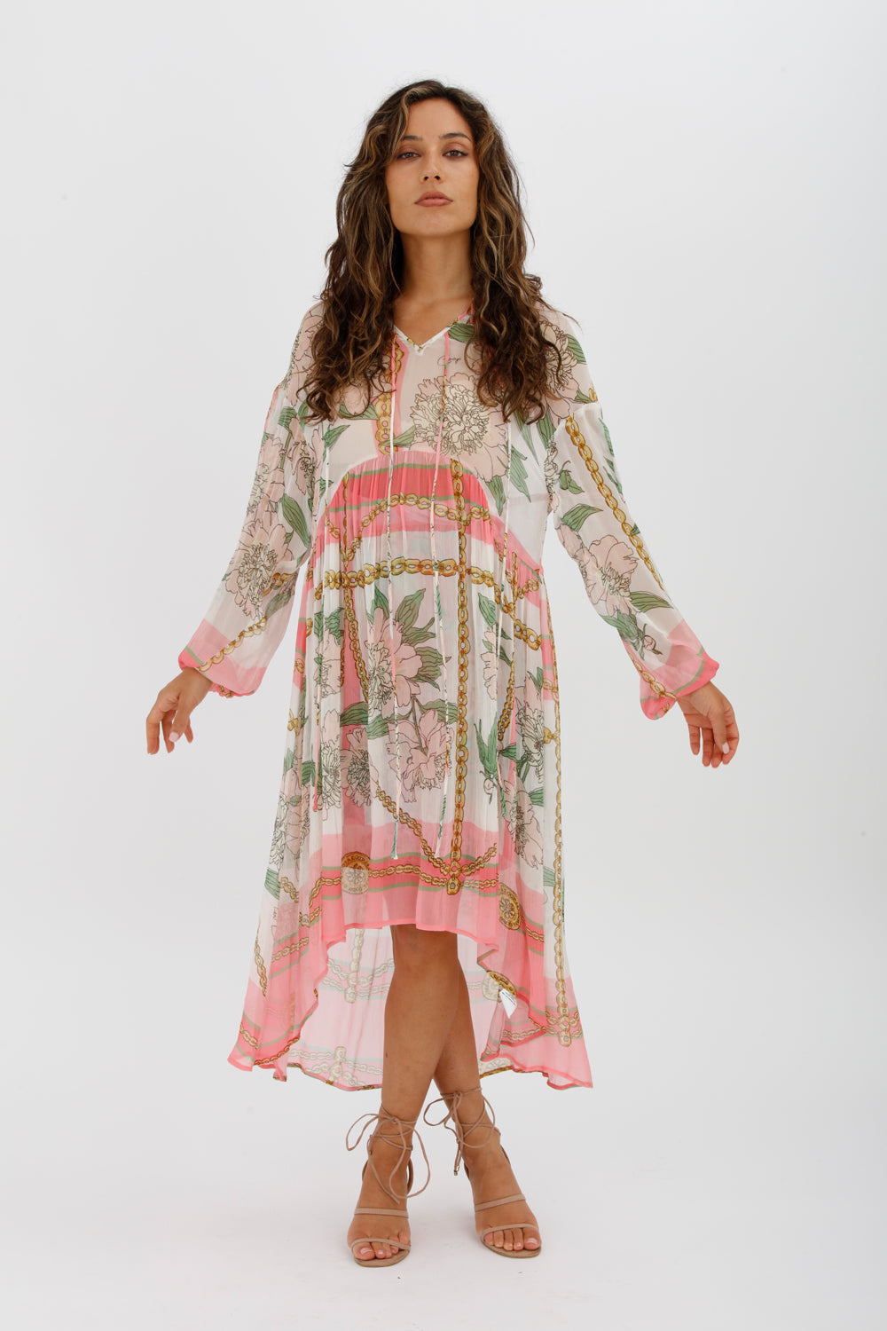 Trelise Cooper Turning Point Dress Pink Floral Print Midi Dress Size M/Au 12 - Miranda's
