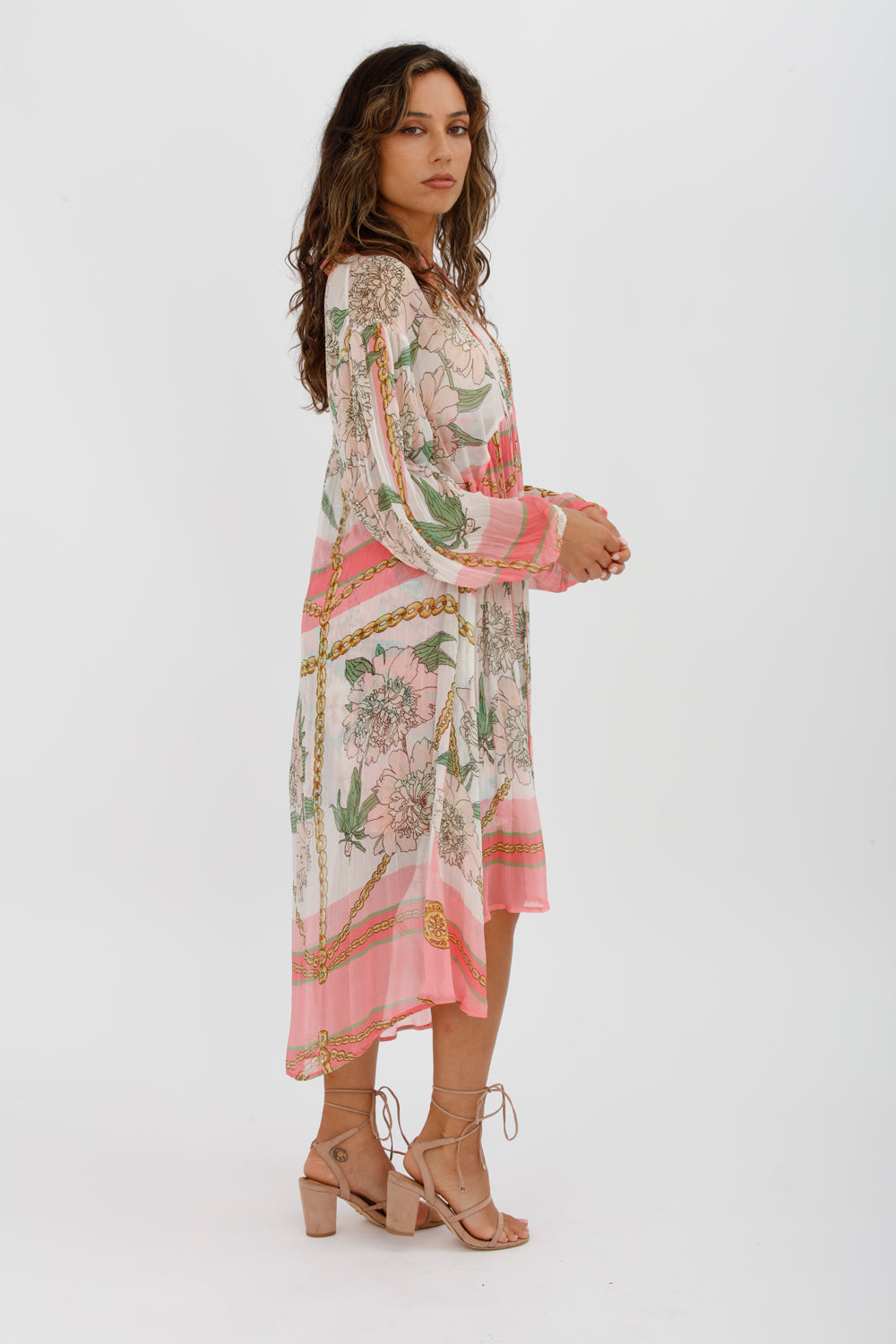 Trelise Cooper Turning Point Dress Pink Floral Print Midi Dress Size M/Au 12 - Miranda's
