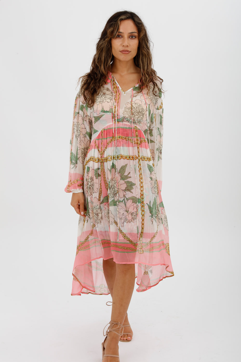 Trelise Cooper Turning Point Dress Pink Floral Print Midi Dress Size M/Au 12 - Miranda's