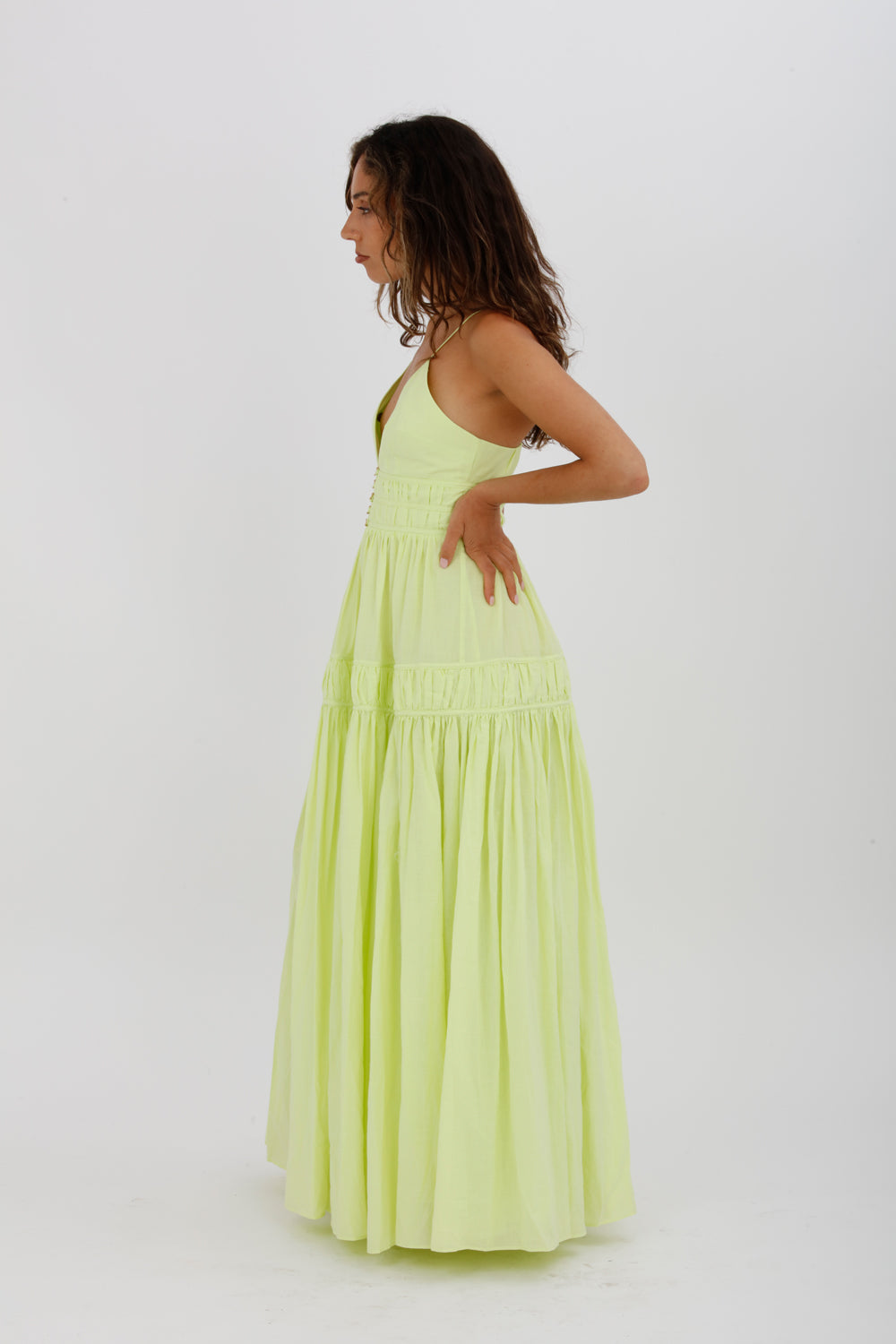 AJE Grace Tiered Midi Dress Pastel Yellow Green Size 10 - Miranda's