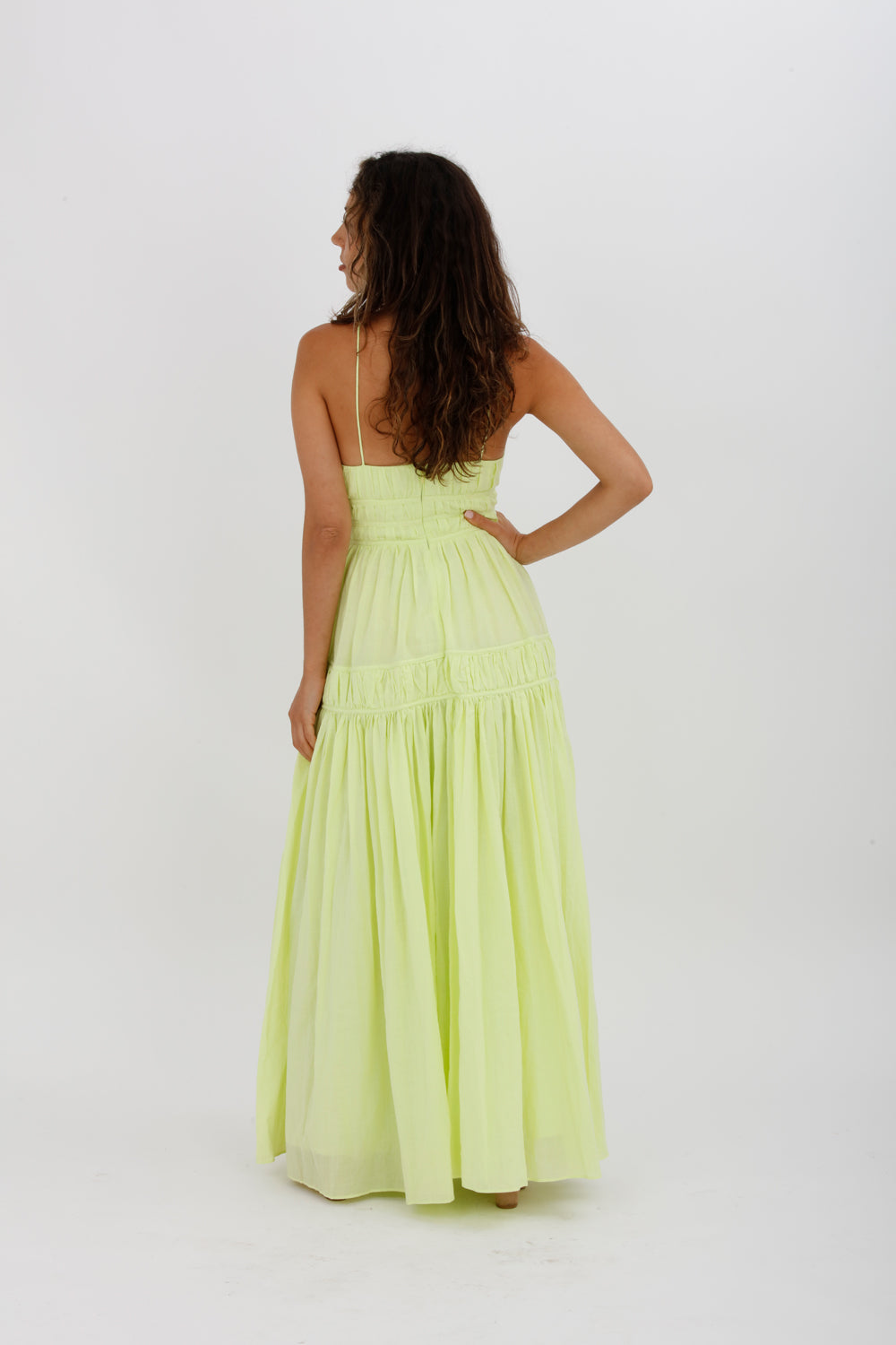 AJE Grace Tiered Midi Dress Pastel Yellow Green Size 10 - Miranda's