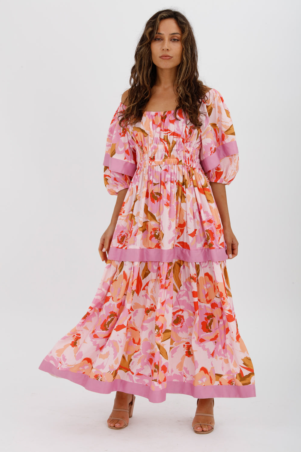 Acler Wayland Short Sleeve Printed Midi Dress Pink Floral Size 8 - Miranda's