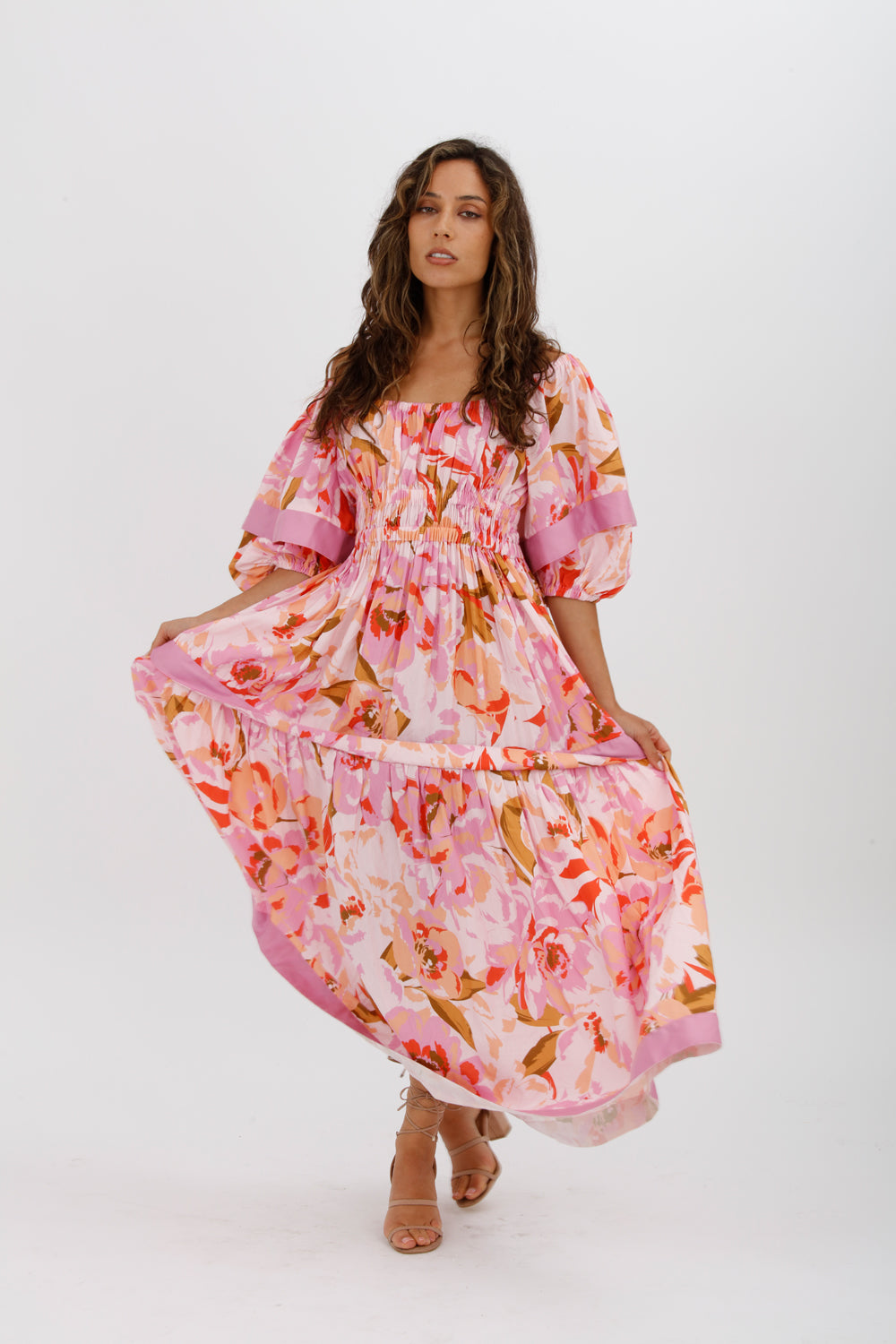 Acler Wayland Short Sleeve Printed Midi Dress Pink Floral Size 8 - Miranda's