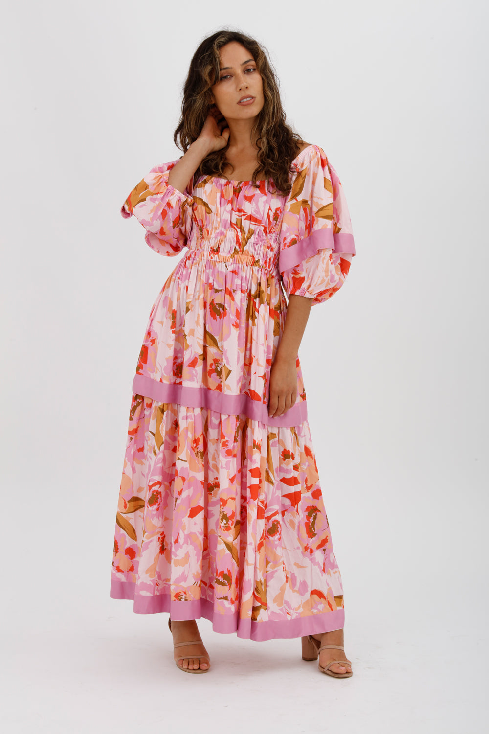 Acler Wayland Short Sleeve Printed Midi Dress Pink Floral Size 8 - Miranda's
