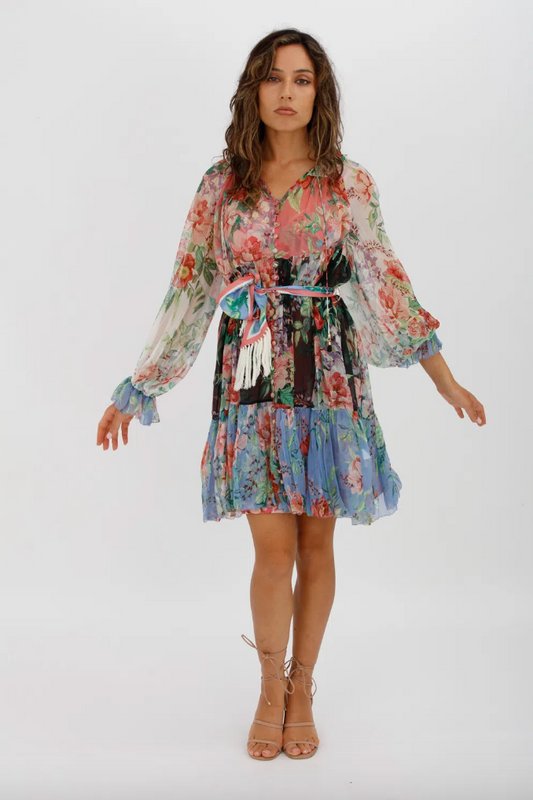 Zimmerman Bellitude Spliced Short Dress Multi Colour Floral Print Size 0/Au 8 - Miranda's